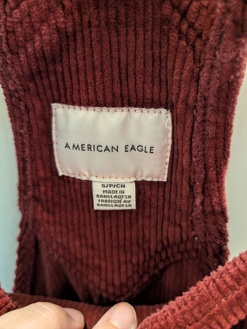 American Eagle Small Corduroy Overall Skirt  in Deep Burgundy - Picture 2 of 6